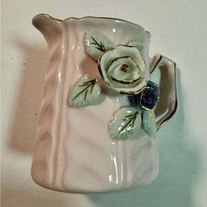 Floral Ceramic Pitcher with Gold Accents